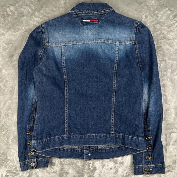 Tommy Jeans dark Wash Blue Full Button Collared Denim Jacket Womens Size Large - Picture 2 of 7